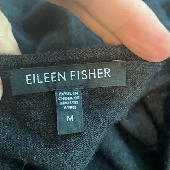 Eileen Fisher Black 100% Merino Wool Long Sleeve Asymmetrical Hem Dress Size M - Picture 7 of 12